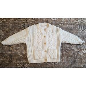VTG Childrens Fisherman Knit Cardigan Sweater Natural Button Front Classic